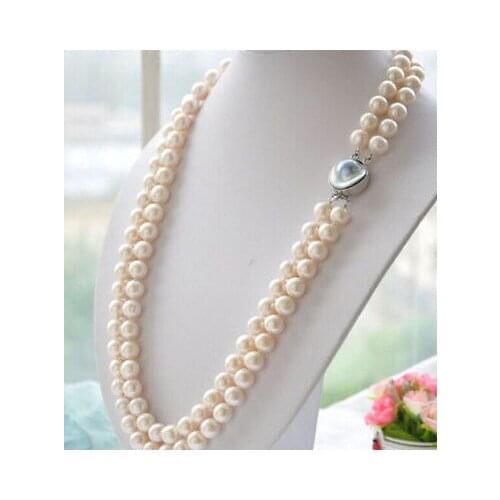 FREE SHIPPING HOT sell new Style >>>>New 2 Rows 10-11mm white south sea round Pearl necklace mabe Clasp 18-19"