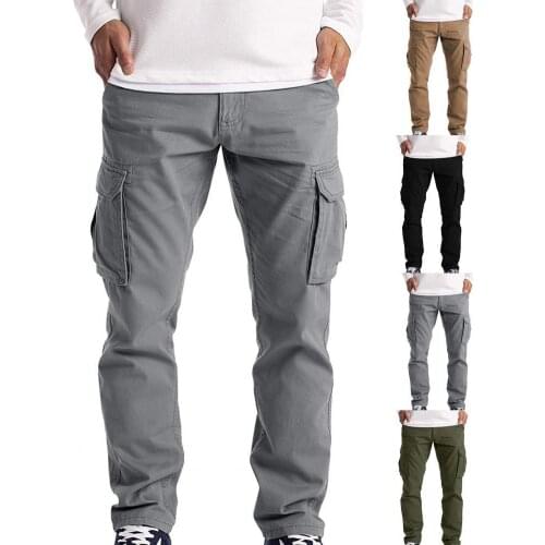 Cargo Pants Solid Color Multi Pockets Men Mid Waist Straight Sweatpants for Working