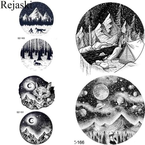 Rejaski Black Geometry HOT Temporary Tattoo Men Fashion Body Art Tattoo Stickers Women Peak Arm Little Moon Fake Tatoo Halloween