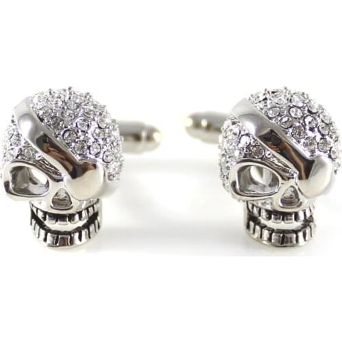 Crystals Skull Pirate Logo Flame Helmet Skull Cross Bones Black Bow Tie Skull Cuff Links Dad Husband Birthday Gifts Halloween