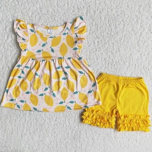 RTS Kids Designer Clothes Girls Summer Outfits Fashion Baby Girls Boutique Clothing Flutter Sleeve Tunic Icing Ruffle Shorts Set