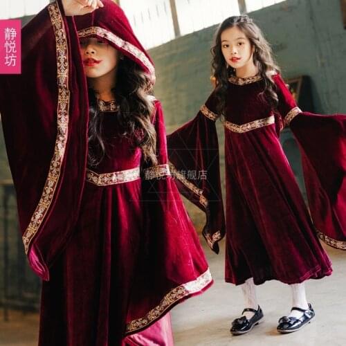 Halloween Childrens Vintage Court Style Vampire Female Witch Clothing Little Red Riding Hood Long Sleeve Medieval Clothing