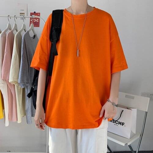 Summer Boys solid color 5 / 4 sleeve T-shirt loose short sleeve bottomed Shirt Youth round neck top