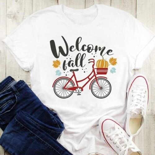 Graphic Print Watercolor Holiday New Cute Tees Fall Autumn Women Halloween Thanksgiving Female 90s Cartoon Tops Tshirt T-Shirt