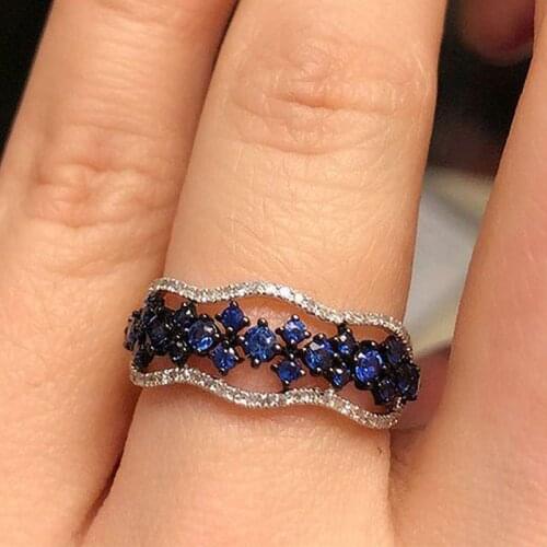 2021 Hot Trendy Silver Plated Blue Zircon Rings For Women Designer Female Jewelry Engagement Birthday Party Valentine Gifts