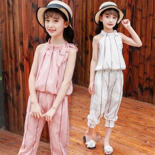 Girls Clothes Suits 2020 Summer Baby Girl Sleeveless Shirt Top+ Nine pants Sets Baby Girls Solid Color Clothes Suits