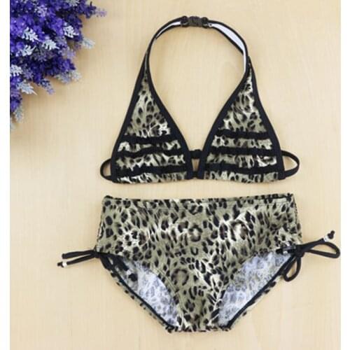 Leopard Print Girls Swimsuit biquini infantil menina Girls Swimwear Cute girl bikini kids two pieces bathing suits children 6-16