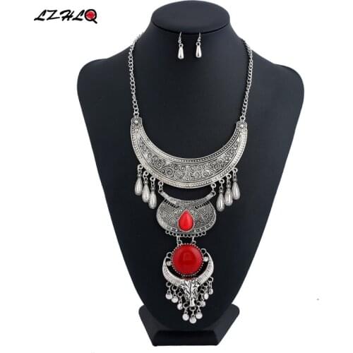 LZHLQ 2019 Vintage Carved Geometric Water Drop Tassel Necklace For Women Ethnic Ngau Tau Necklaces Pendants Resin Jewelry
