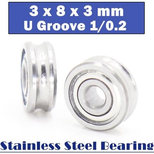 MR83ZZ Outer Ring With U groove Stainless Bearings 3*8*3 mm 2PCS U1-0.2 Miniature MR 83 ZZ U Groove Wheel Bearings