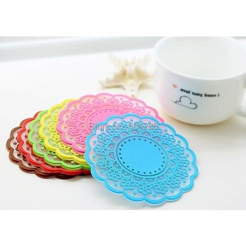 Creative Party small gifts Nonslip Cushion Cup pad Soft PVC Lace Flower Cup Coaster 100pcs/Lot