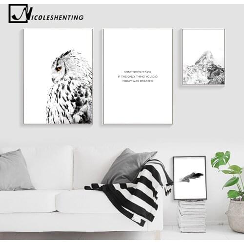 NICOLESHENTING White Owl Snow Mountain Canvas Poster Landscape Wall Art Prints Nordic Style Painting Picture Home Decoration