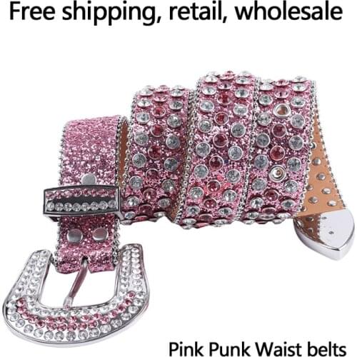 Newest Pink Waist Belt Rhinestone Studded Belts For Women Leather Designer Luxury Premium Leather Strap Boucle De Ceinture Homme