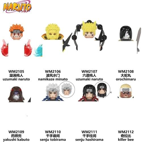 New 8 pcs/set Anime Naruto Series Nine Tails Naruto Jiraiya White Don't Cut Steel Hand Hyuga Hinata Assembled Building Block Toy