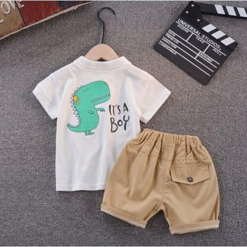 New Arrival Toddler Boy Kids Clothes Dinosaur Print Short Sleeve T-shirt + Shorts 2 Piece Set Baby Boy Girl Cloths Outfit