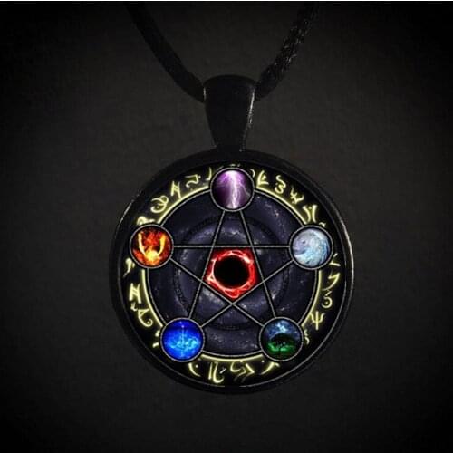 New Crossover Cabochon Silver Color Glass Necklace Pendant Five-pointed Star Magic Array Time Fashion Pendant Necklace