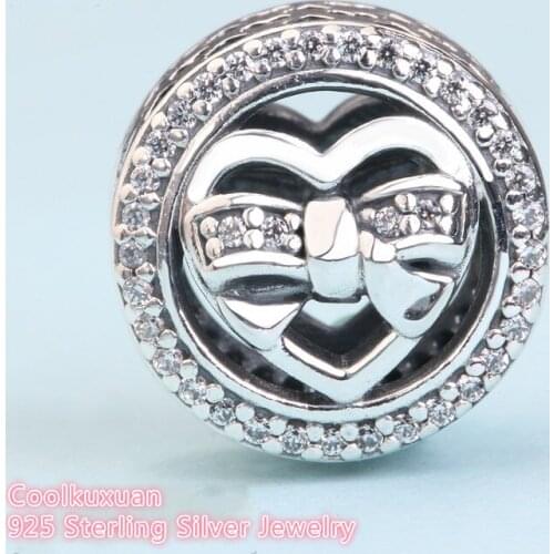 Autumn 925 Sterling Silver Loving Ties Charm, Clear CZ Beads heart Charm Fit Original Pandora Charms Bracelet jewelry