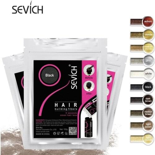 Sevich 100g Refill Bags Hair Extension Fiber Instant Cover Hair 10 Colors Keratin Hair Building Fiber Powder Dropshipping