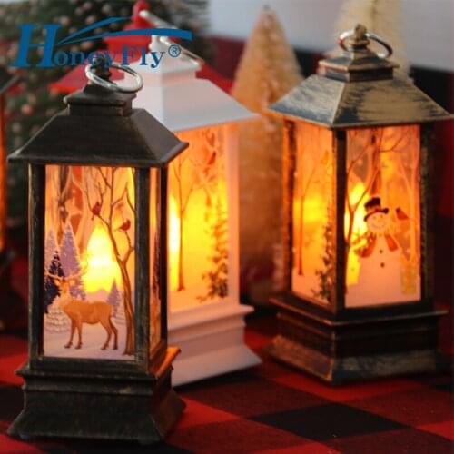 HoneyFly Christmas LED Lantern Lamp AAA Powered Candle light Christmas Tree Deco Santa Claus Elk Hanging Lamp