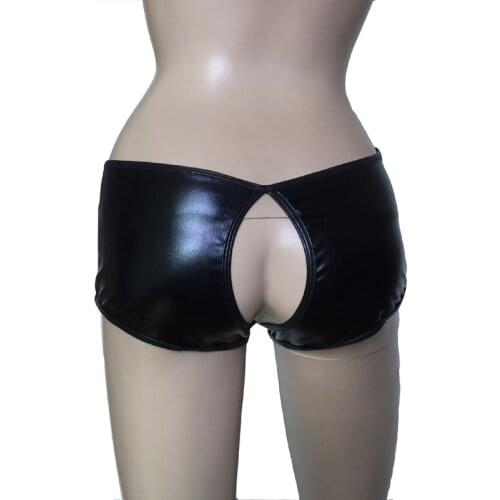 Sexy Women Shiny Leather Crotchless Panties Wetlook Open Butt Crotch Tanga Briefs Club Underwear Under Pants Fetish Lingerie