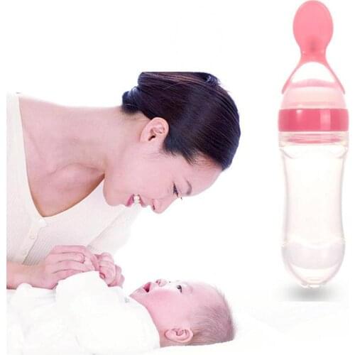 90ml /120ml Silicone Squeeze Bottles Baby Infants Rice Cereal Bottles with Spoon Newborn Toddler Feeder Feeding Bottle