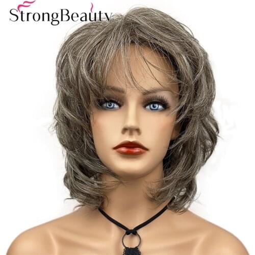 StrongBeauty Synthetic Women Wigs Fluffy Natural Medium Length Wavy Blonde/Golden Hair Capless Wig