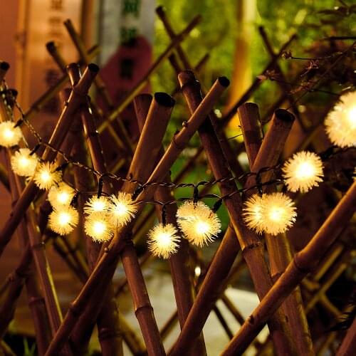 Solar LED String Fairy Lights Dandelion Waterproof Furry Snowball Lamp 5M 7M For Christmas Wedding Party Garden Outdoor Decor