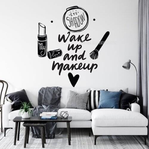Wake Up and Make Up Wall Decal Vinyl Stickers Fashion Wall Sticker Women Beauty Sticker Girls Room Bedroom Fine Decor LL716