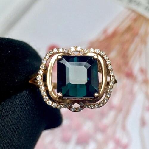 Fine Jewelry Real Pure 18 K Gold Jewelry 100% Natural Blue Tourmaline Gemstones 2.8ct Diamonds Males Wedding Fine Mans Rings