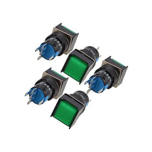 Green Square Cap 1NO 1NC AC 250V 5A Momentary Push Button Switch