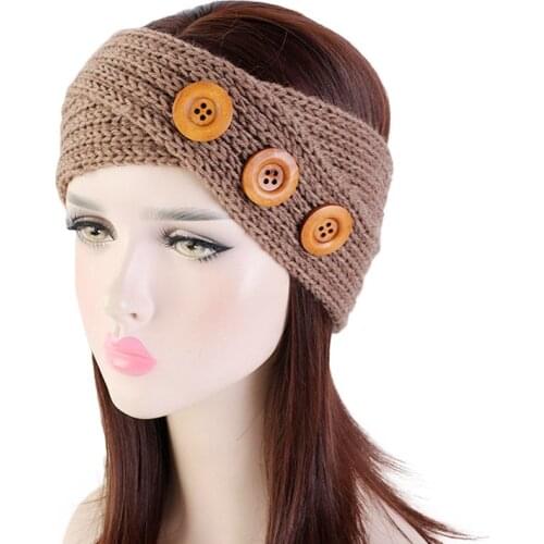 New Womens Winter Knitted Headband with 3 wood button Ear Warmer Head Wrap bohemian style headbands hair accessories