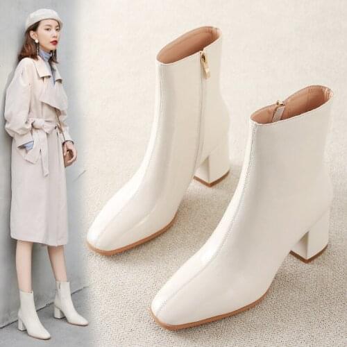 Women Martin Boots Women 2020 New Skinny Boots High-heeled Beige Plus Velvet Short Ankle Boots