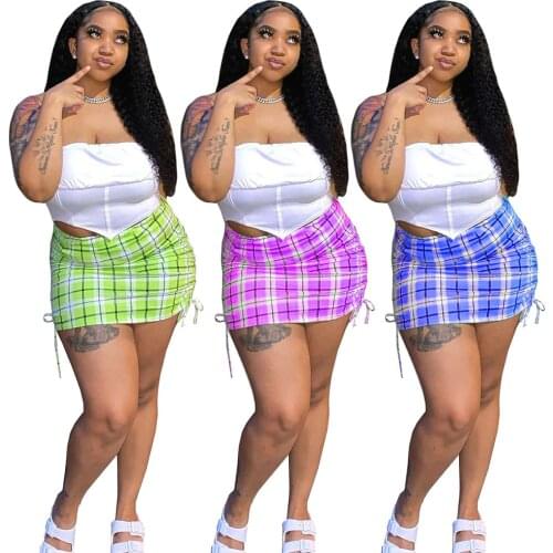 Sexy Strapless Plaid Skirt Sets off Shoulder Backless Crop Top and Mini Skirts Summer Two Piece Club Outfit 2021 Women Clothes