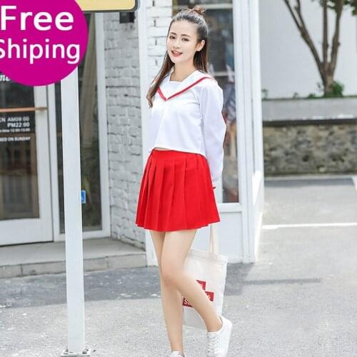 Female School Uniform Set Japan Korea Student Suit Navy Top+Skirts Cute Girls Cosplay Clothing Japanese Sailor Uniform