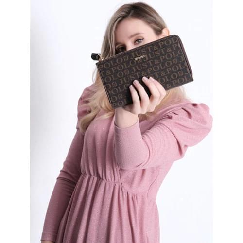 Just Polo Brown Women 'S Print Pattern Wallet Card Wallet JPT0011