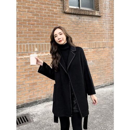 Black Temperament Double-sided Cashmere Coat Womens Short 2021 New Hepburn Style Small Woollen Coat Fashion