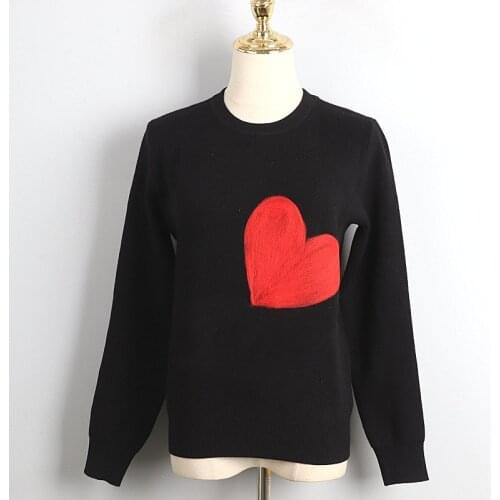 Winter Fashion Knitted Sweater Women Long-Sleeved Warm Knitted O-Neck Pullover Loose Love Sweater Women Pullover