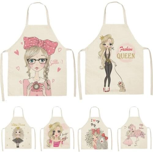 1pcs Cute Girl Sleeveless Apron Print Kitchen Aprons Romantic Girl Women Home Cooking Baking Waist Bib Pinafore 47-32cm CJWQ32
