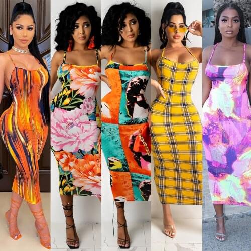 2021 fashion printing Sexy Long skirt Beach dress Sling sleeveless Backless Tube top Buttocks dress plus size dress