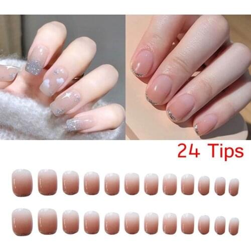 24Pcs Fake Nails Art Nail Tips Press on False with Designs Set Full Cover Artificial Short Packaging Kiss Display For Nails Arts