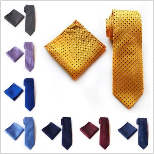 8cm Formal Necktie Set High Quality Woven Ties Sets Classic Checkers Grids Spots Tie with Pocket Square
