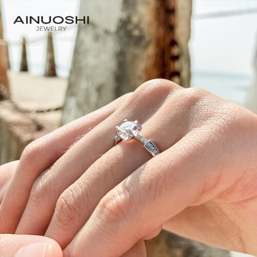 AINUOSHI 0.5ct Classic Bull Head Style Round Cut Moissanite Engagement Rings For Women 925 Silver Exquisite Jewelry Gifts