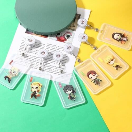 Anime Demon Slayer Kimetsu no Yaiba PVC Card Holder Kamado Tanjirou Cosplay Stretchable Card Cover Keychain Pendant Accessories