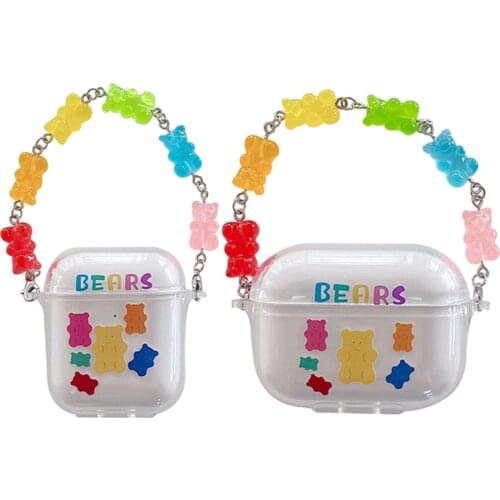 Color Cartoon Bear Earphone Case for AirPods 1/2 pro 3 TPU Cute Bears Protective Cover Apple AirPods Protector with Bracelet