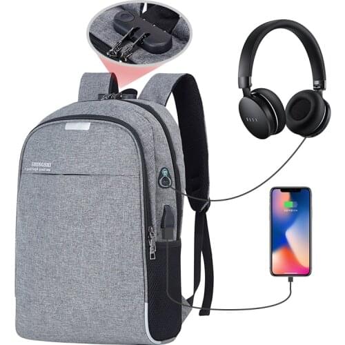 Business Mens Laptop Backpack with Anti-theft Lock USB Interface Travel Bag Unisex High Quality 15.6 Inch Polyester Backpack