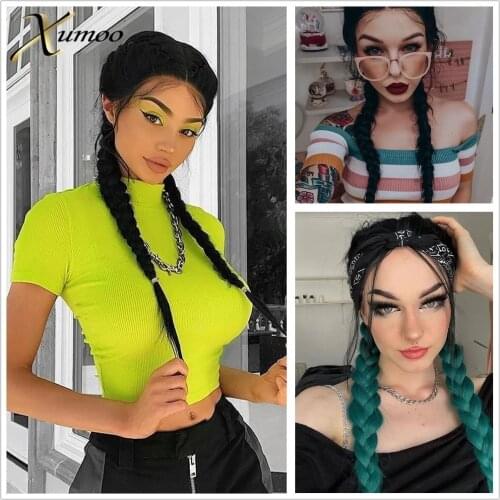 XUMOO High Temperature Fiber Synthetic Braid Wig Black Purple Blonde Cosplay Wig Non-Lace Braided Wigs For Black Women Peruka