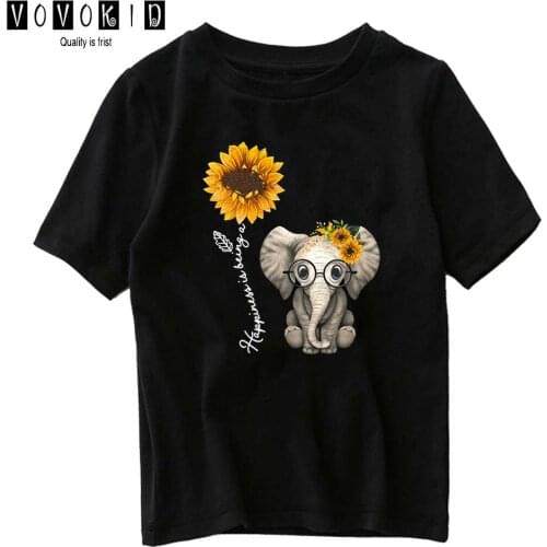 Sunflower Elephant Little Girl Boy Cute Cartoon Sweet Girls Streetwear T-shirt Chlidren Summer Top Baby T Shirt Cartoon Shirt