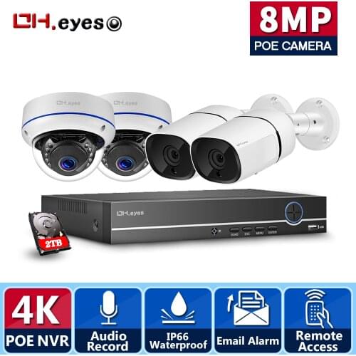 4K Ultra HD 8MP POE NVR Kit Street CCTV Audio Record Security System IP Camera Outdoor Home 4CH Video Surveillance Camera Set