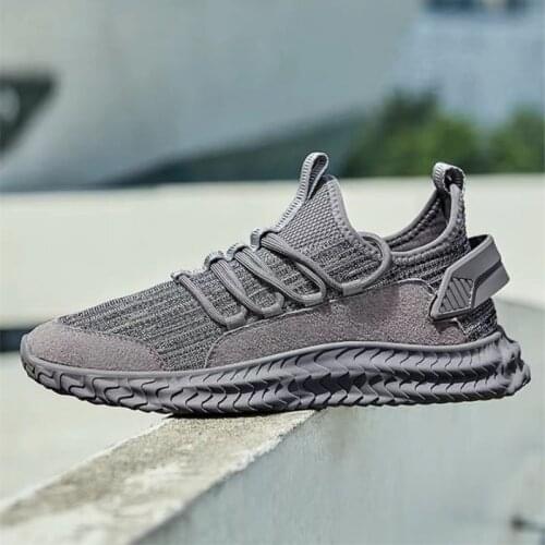 Lace Up Fly mesh Sport Shoes Men Walking Sneakers Black Shoes Male Casual Chunky Sneakers Grey Shoes for Men Slip On Trainers