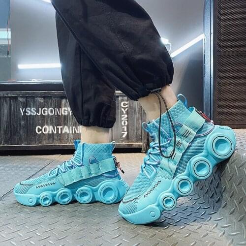 Lace-Up Knitted Socks Sneakers Men Black White Blue Fashion Zapatos Deportivos Comfortable Breathable Mesh Mens Shoes Casual