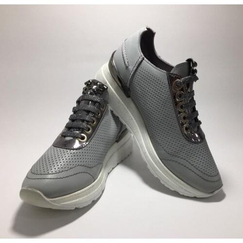 Women Genuine Leather Platform Sneakers Grey Spring Summer Fashion Casual Lightweight and Comfortable Design Breathable Shoes